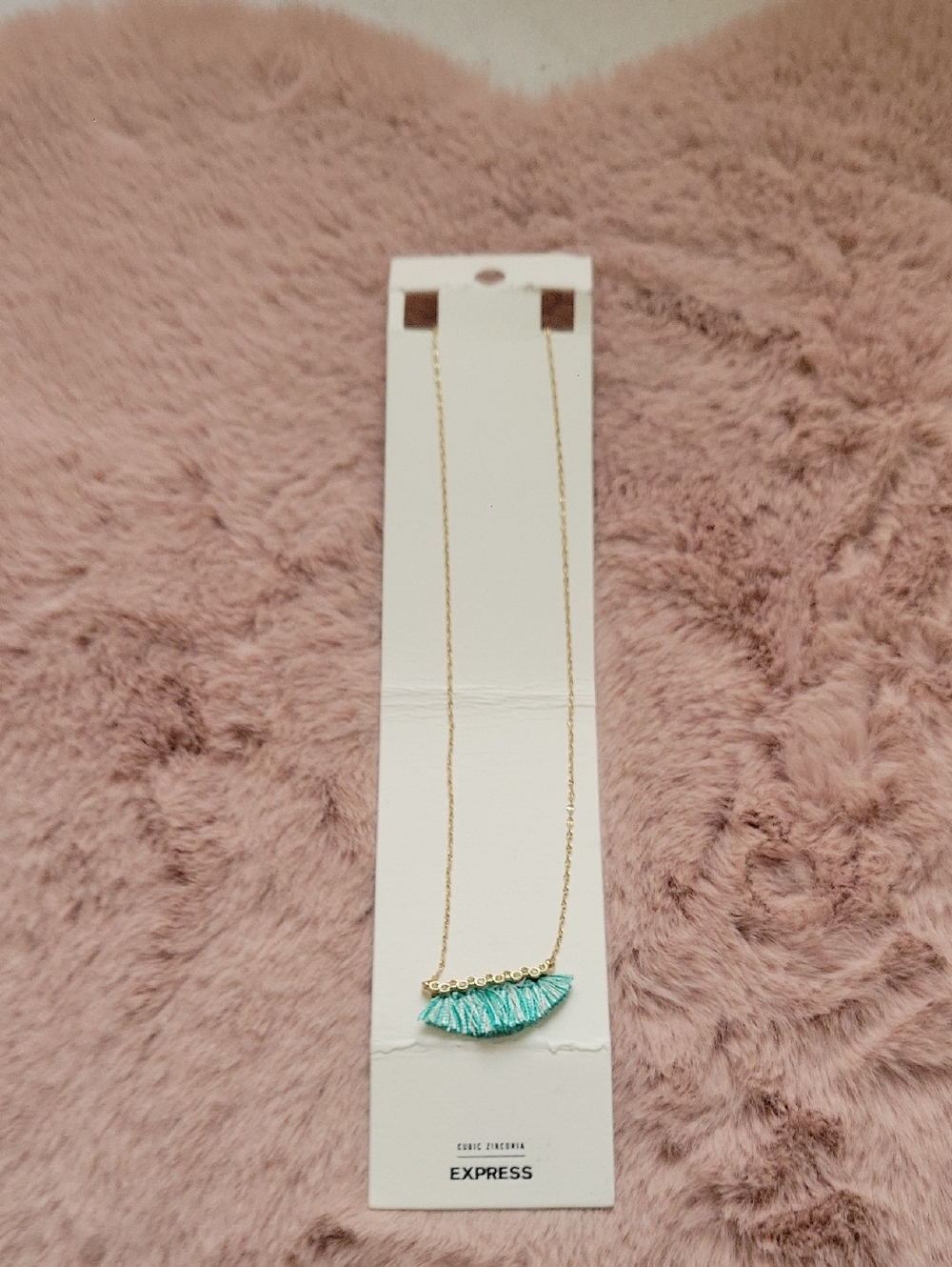 Express Gold-Tone Necklace with Aqua Fringe Accent